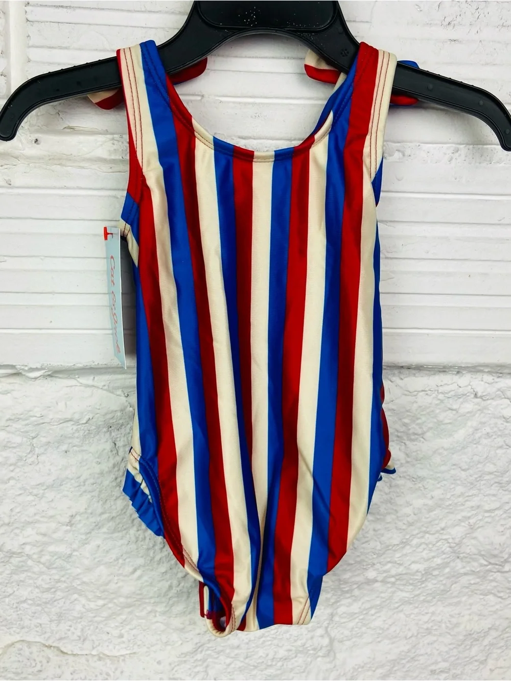 NWT cat & jack bow Striped Red, Blue & Cream One-Piece Swimsuit size 3-6 months